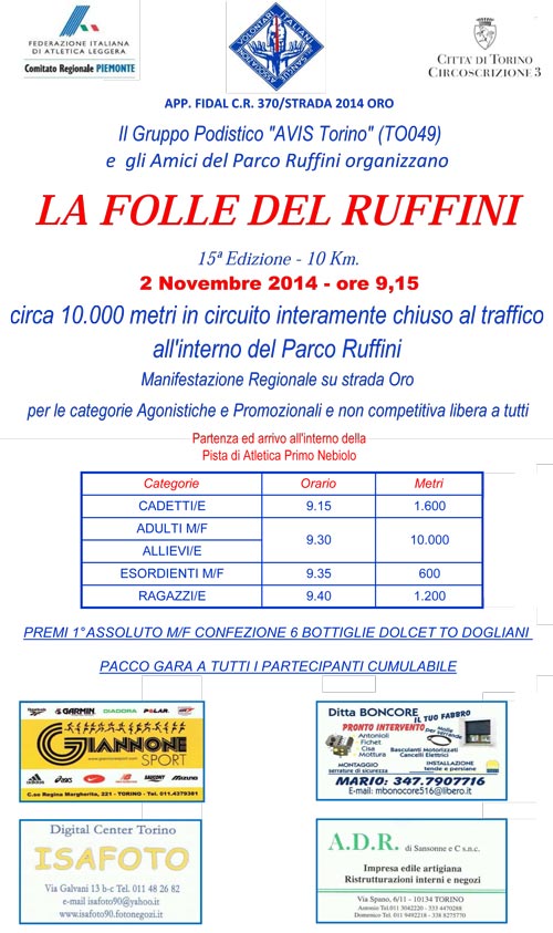 volantino corsa la folle del ruffini 2014 Torino