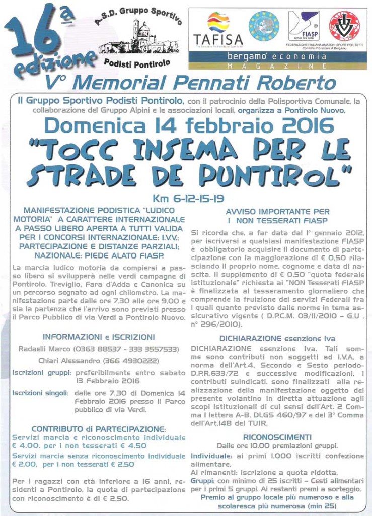 volantino corsa tocc insema per le strade de puntirol 2016